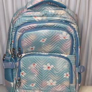 Floral Travel Backpack for Women Laptop Backpack Water-Resistant Light Blue NWT